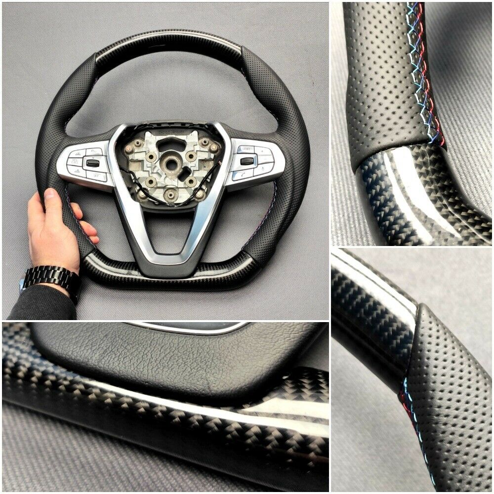 BMW G20 G30 G31 G01 G02 Steering Wheel Carbon Fiber Leather Flat Bottom