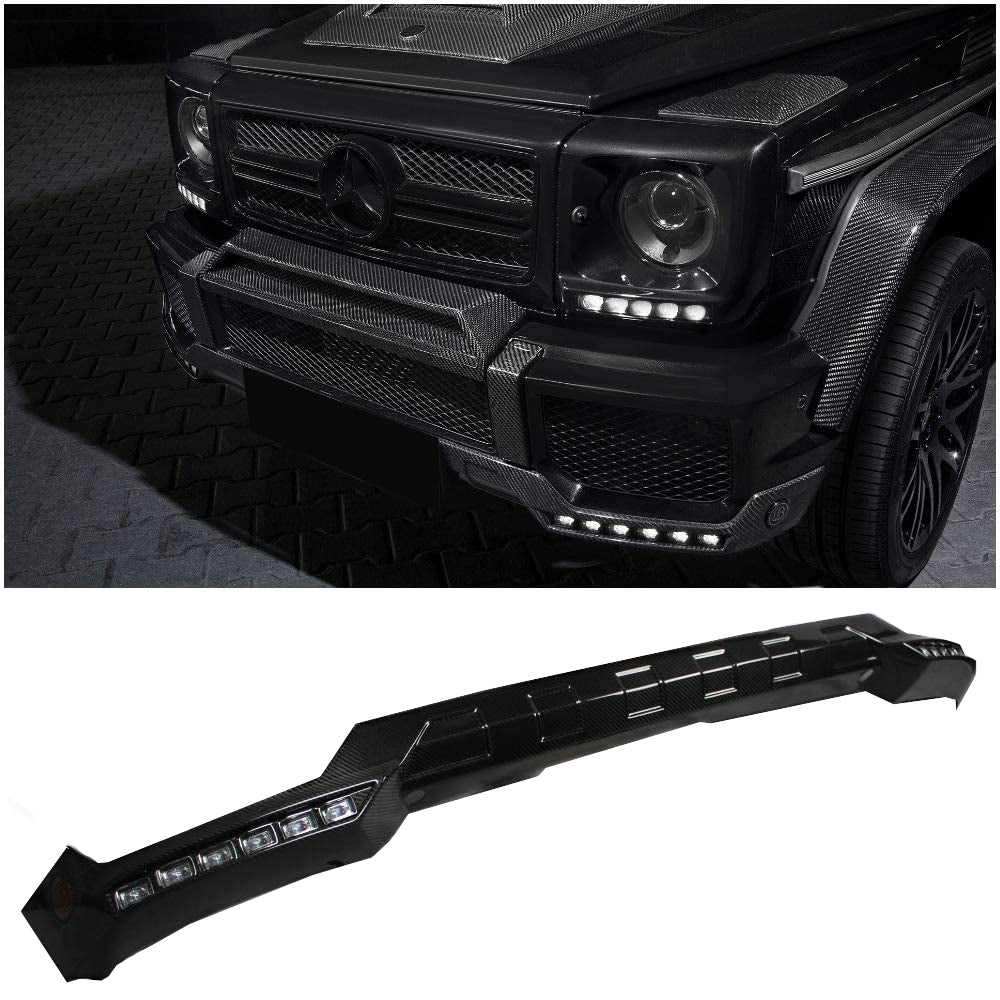 Carbon Fiber Front Bumper Brabus Diffuser Lip with LEDs for Mercedes-Benz G-Wagon G-Class W463 G63 G55 G500