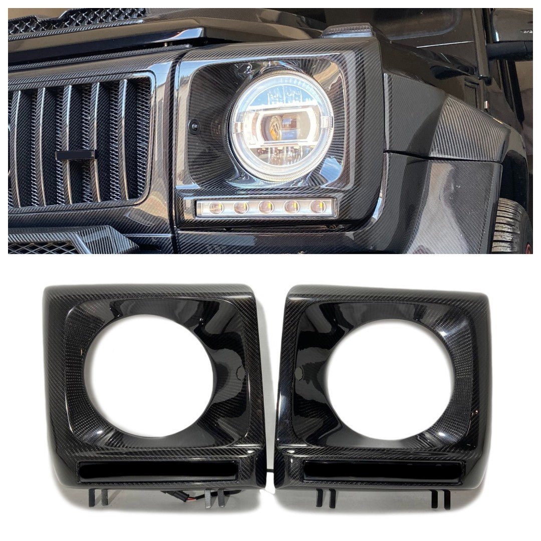 Carbon fiber front headlight covers 2 pcs set for Mercedes-Benz W463 G-Wagon