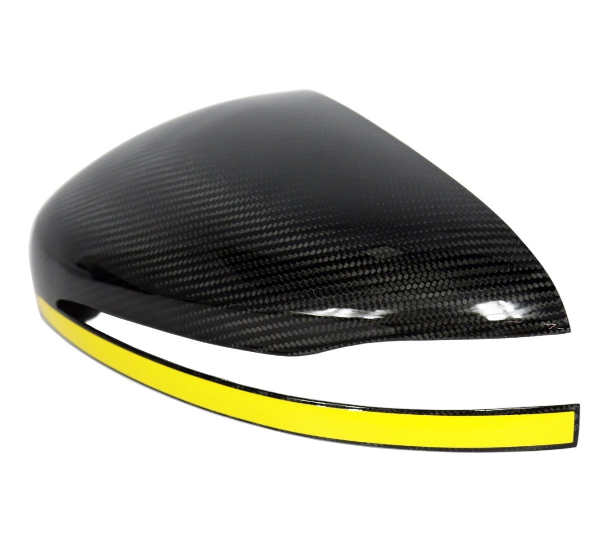 Carbon Mirror Covers with Yellow Stripe for Mercedes-Benz G-Class W463A W464 G63 from Tuning Shop, featuring genuine carbon fiber and a UV-resistant coating.