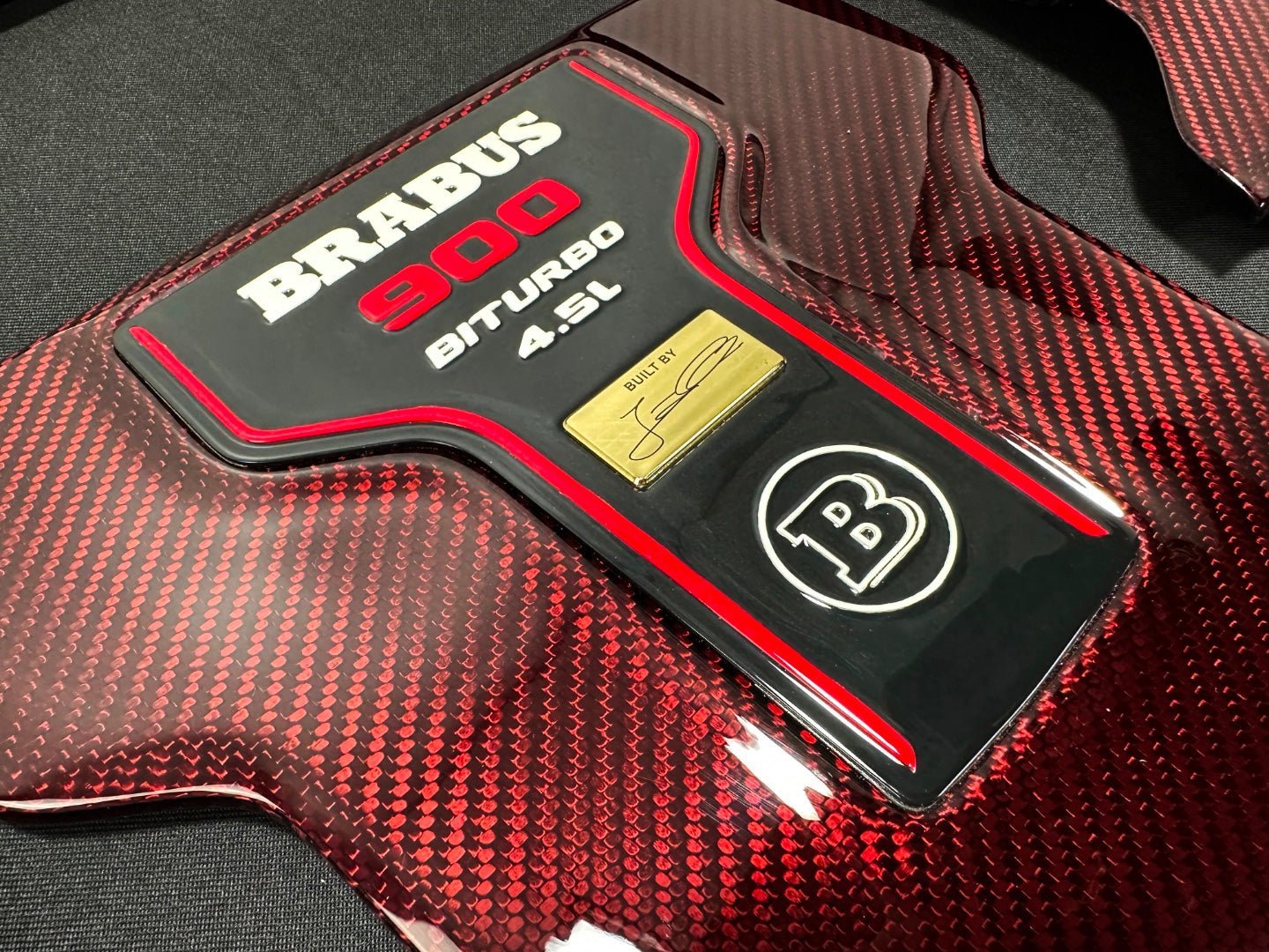 Carbon fiber RED Brabus ROCKET 900 engine cover with badges set for AMG Mercedes-Benz W463A W464 G-Wagon G-Class G63