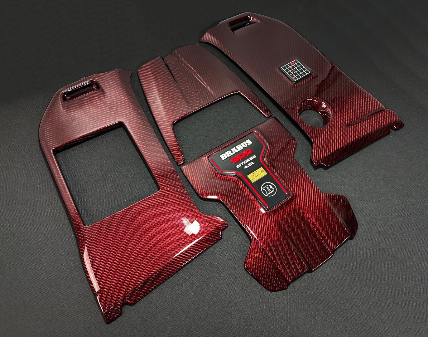 Carbon fiber RED Brabus ROCKET 900 engine cover with badges set for AMG Mercedes-Benz W463A W464 G-Wagon G-Class G63