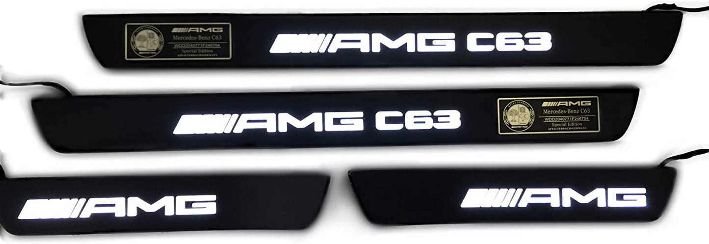 Mercedes-Benz AMG C63 W205 W204 W213 C Class mouldings LED Illuminated Door Sills Interior Trim Set 4 pcs Stainless Steel Black Matte White Sign