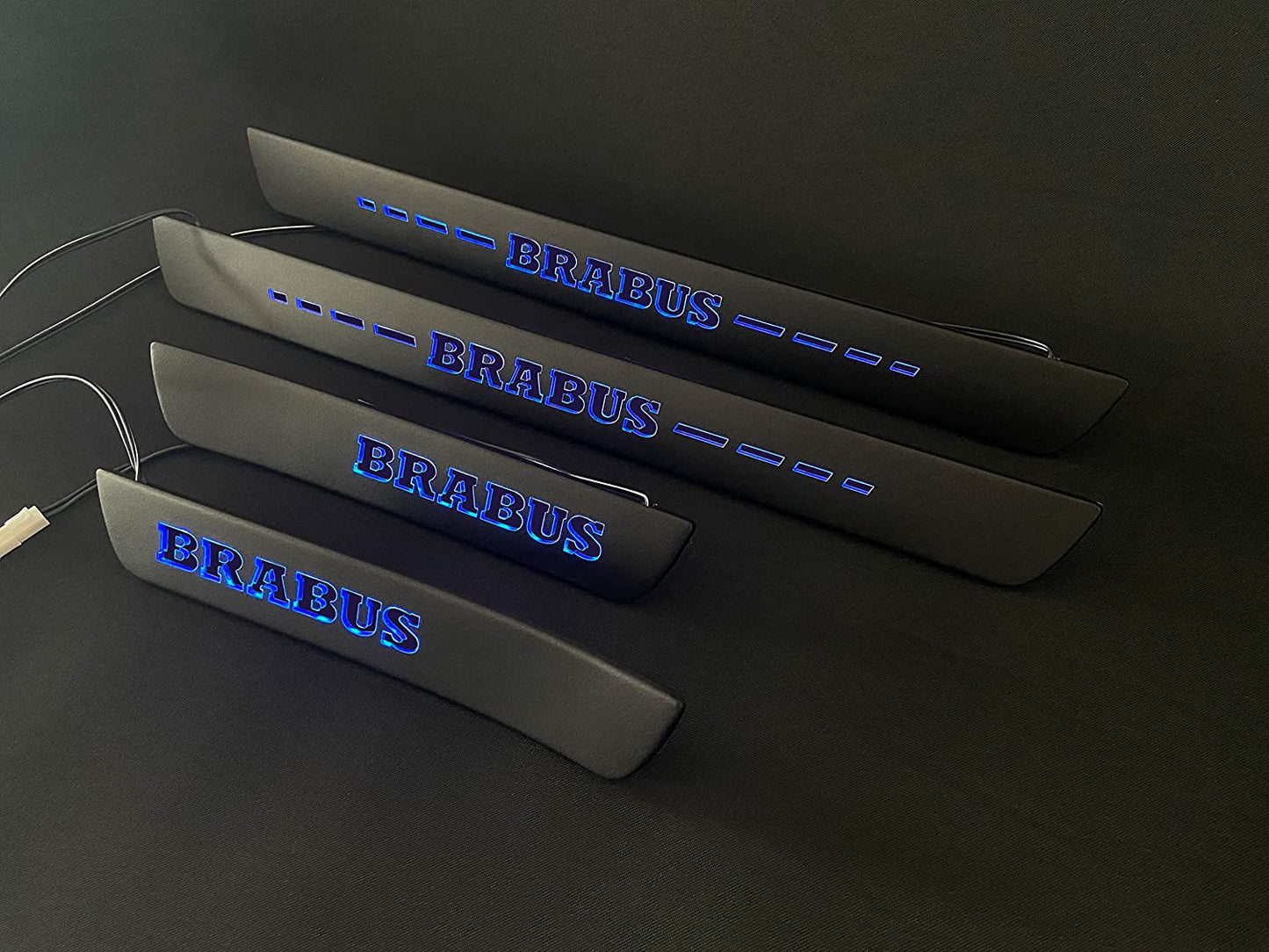 Mercedes-Benz Brabus W205 W204 W213 C E Class Door Sills mouldings LED Illuminated Interior Trim Set 4 pcs Stainless Steel Black Matte Blue Sign