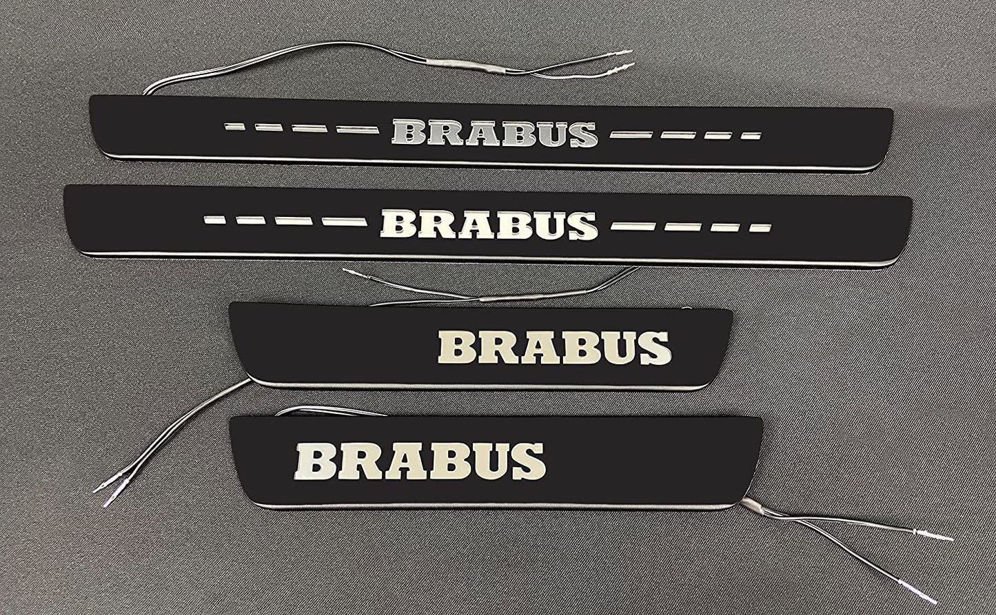 Mercedes-Benz Brabus W205 W204 W213 C E Class Door Sills mouldings LED Illuminated Interior Trim Set 4 pcs Stainless Steel Black Matte Blue Sign