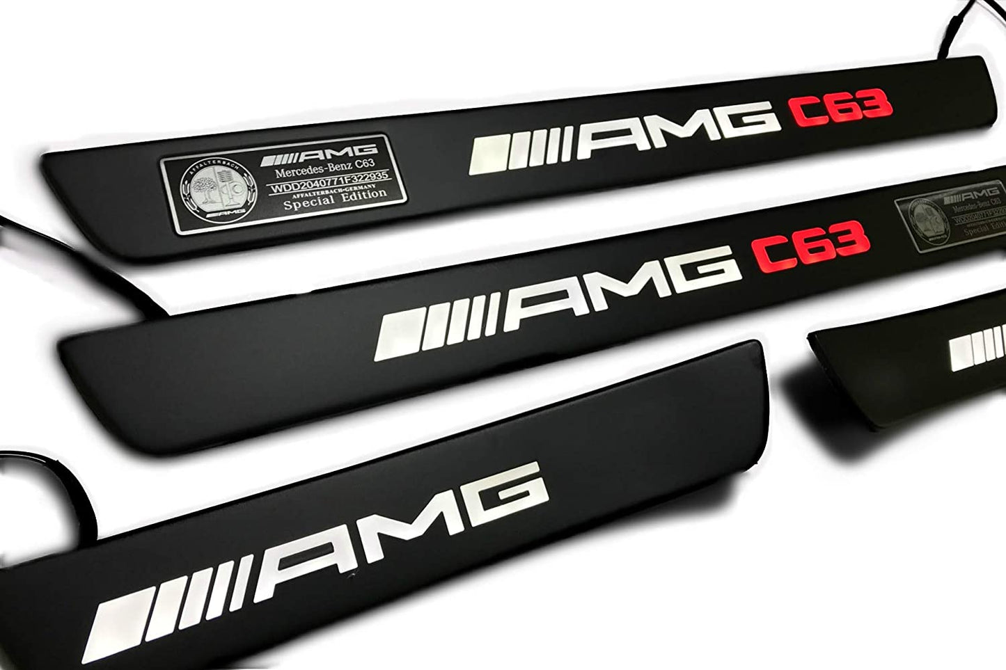 Black door sills LED Illuminated white with red AMG C63 sign for Mercedes W205 W204 W213 C Class