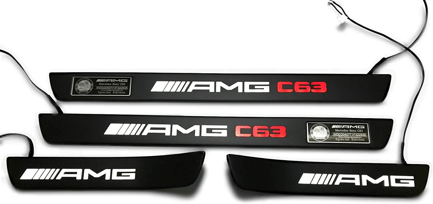 Black door sills LED Illuminated white with red AMG C63 sign for Mercedes W205 W204 W213 C Class