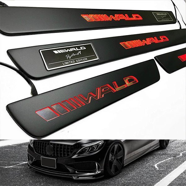 WALD Red LED Illuminated Door Sills Black Matte 4 pcs for Mercedes-Benz AMG C63 W205 W204 W213 C Class