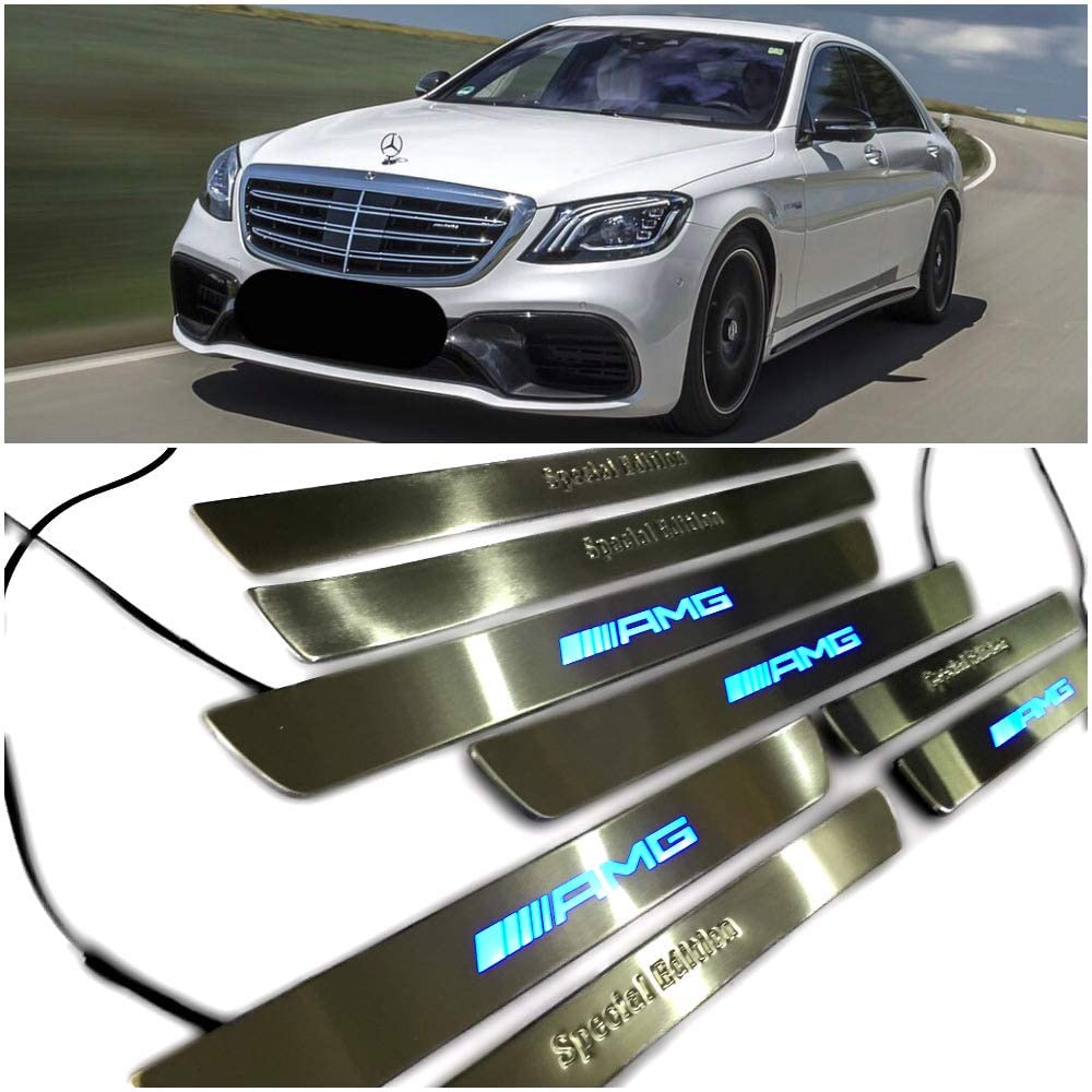 Door sills stainless steel LED Illuminated light blue Special Edition AMG sign for W222 S222 S63 S500 S550 S65 S Class