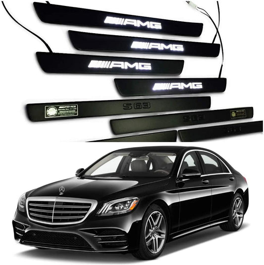 Black door sills LED Illuminated white AMG S63 sign for W222 S222 S63 S500 S550 S65 S Class