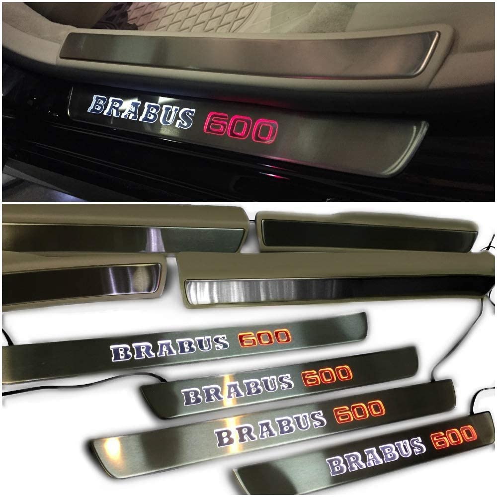 Door sills stainless steel LED Illuminated white orange Brabus 600 sign for W222 S222 S63 S500 S550 S65 S Class