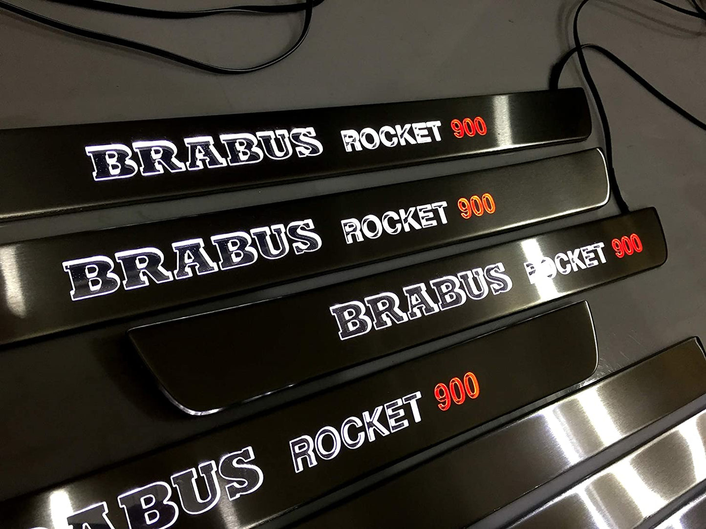 Door sills stainless steel LED Illuminated white red Brabus Rocket 900 sign for W222 S222 S63 S500 S550 S65 S Class