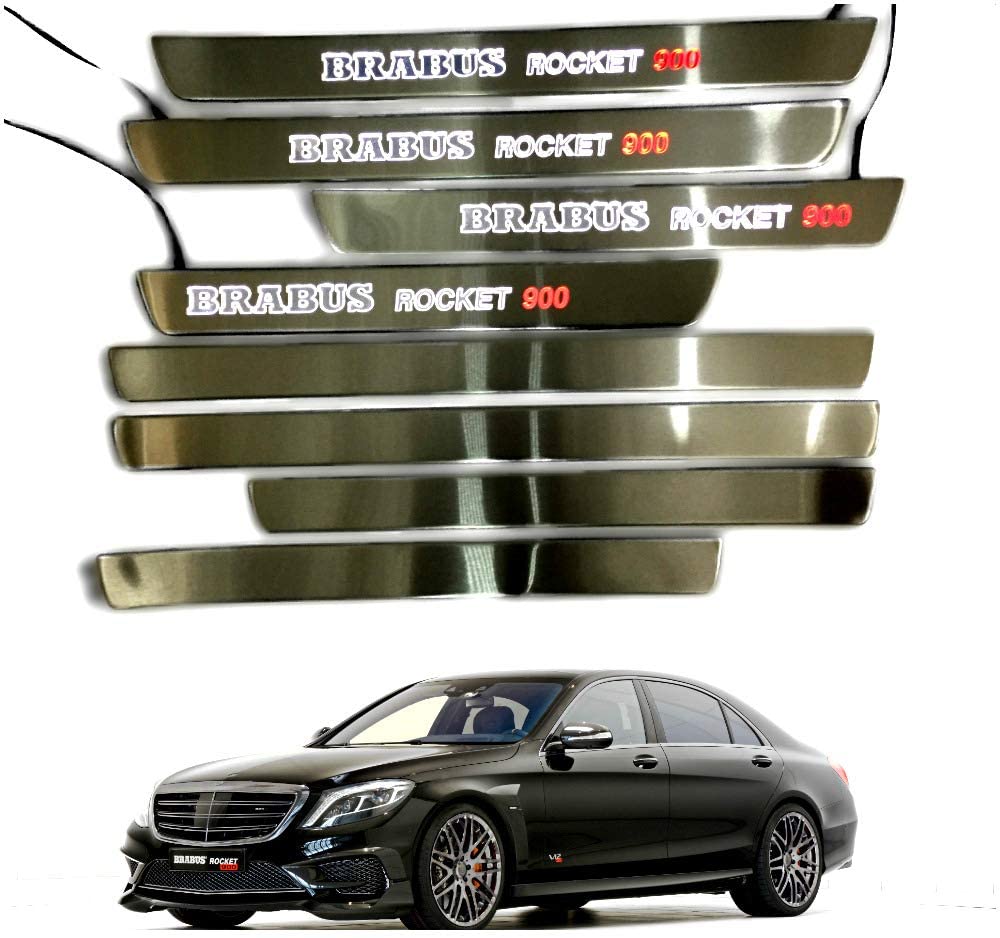 Door sills stainless steel LED Illuminated white red Brabus Rocket 900 sign for W222 S222 S63 S500 S550 S65 S Class