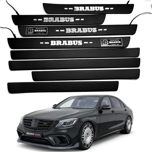 Black door sills LED Illuminated white Brabus sign for W222 S222 S63 S500 S550 S65 S Class