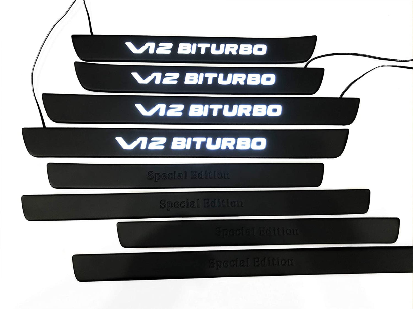 Black door sills LED Illuminated white V12 Biturbo sign for W222 S222 S63 S500 S550 S65 S Class