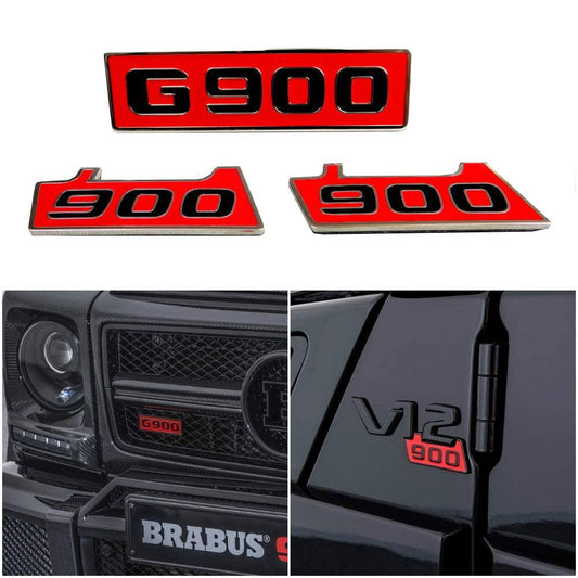 Mercedes-Benz G900 G-Wagon G-Class W463 Brabus Style Red Body Emblem Sticker Badge Letters Logo Set 3 pcs Steel G63 G55 G500