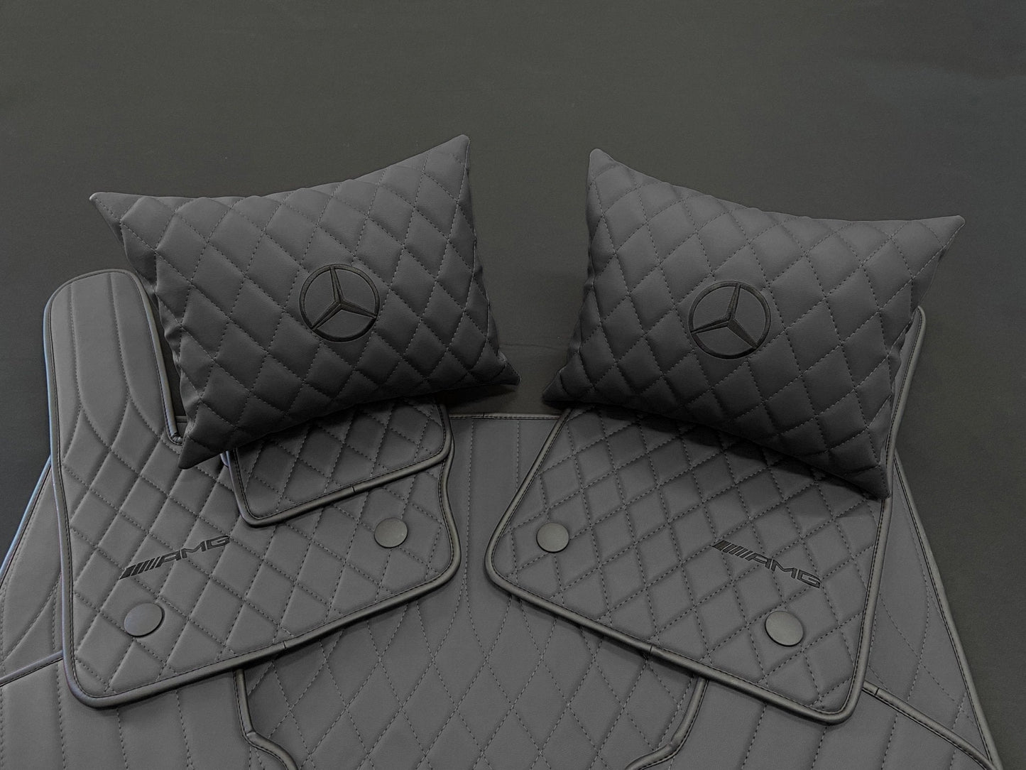 Mercedes-Benz W463A G63 G500 Floor Mats Soft Black Leather Black Stitching Logo Emblem