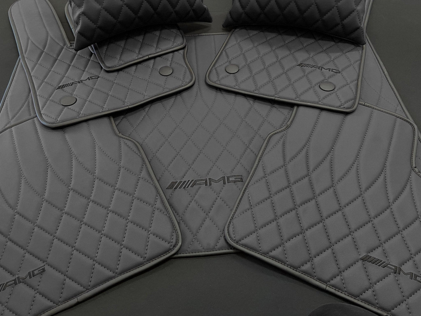 Mercedes-Benz W463A G63 G500 Floor Mats Soft Black Leather Black Stitching Logo Emblem