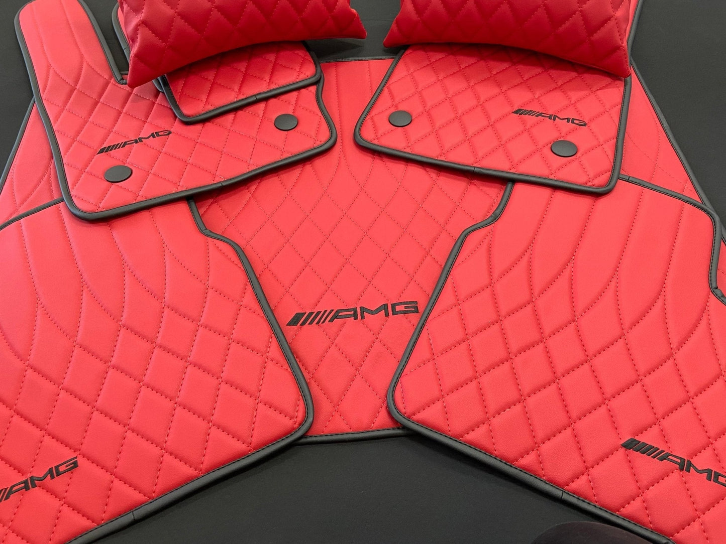 Mercedes-Benz W463A G63 G500 Floor Mats Soft Red Leather Black Stitching Logo Emblem