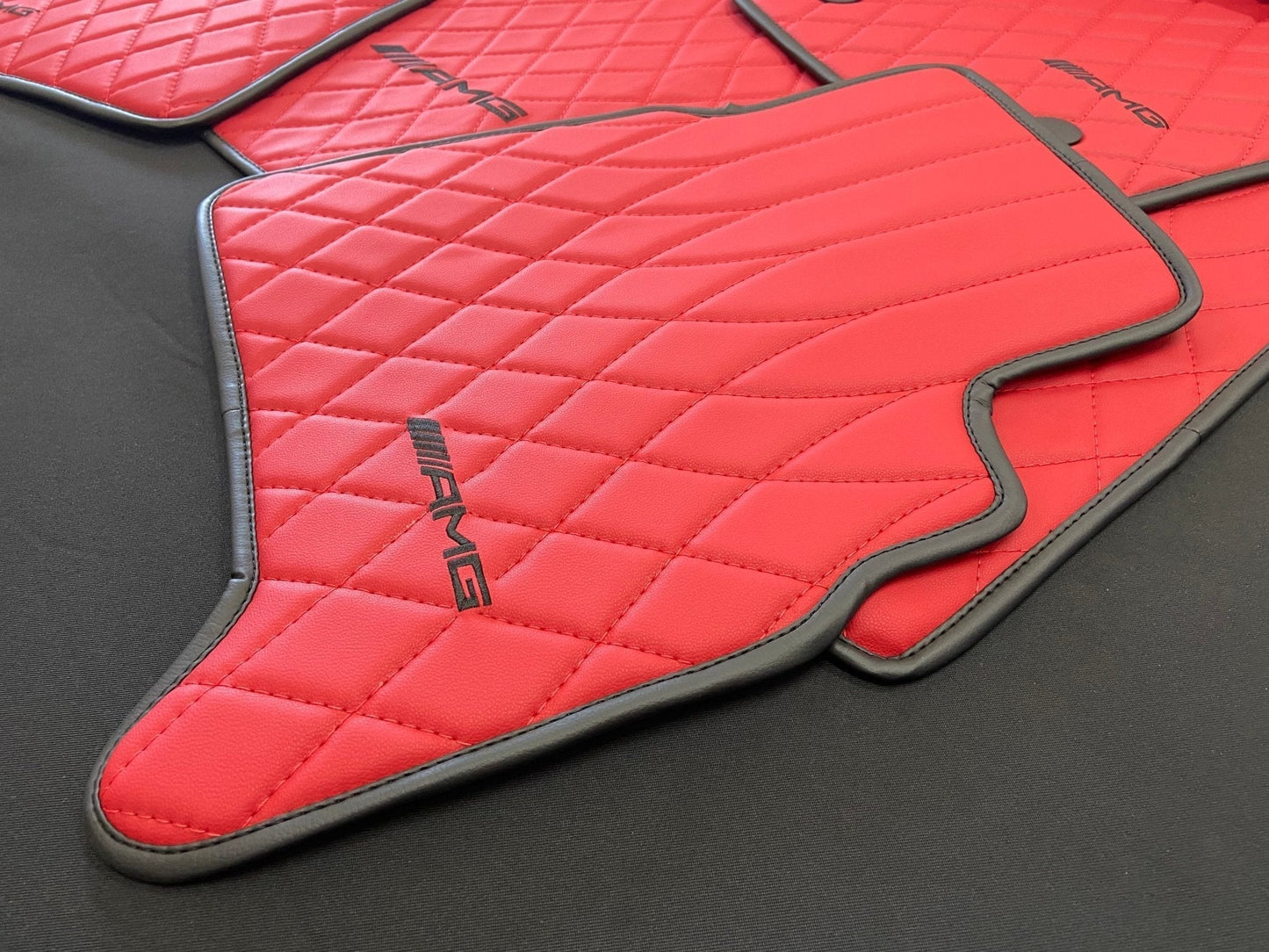 Mercedes-Benz W463A G63 G500 Floor Mats Soft Red Leather Black Stitching Logo Emblem