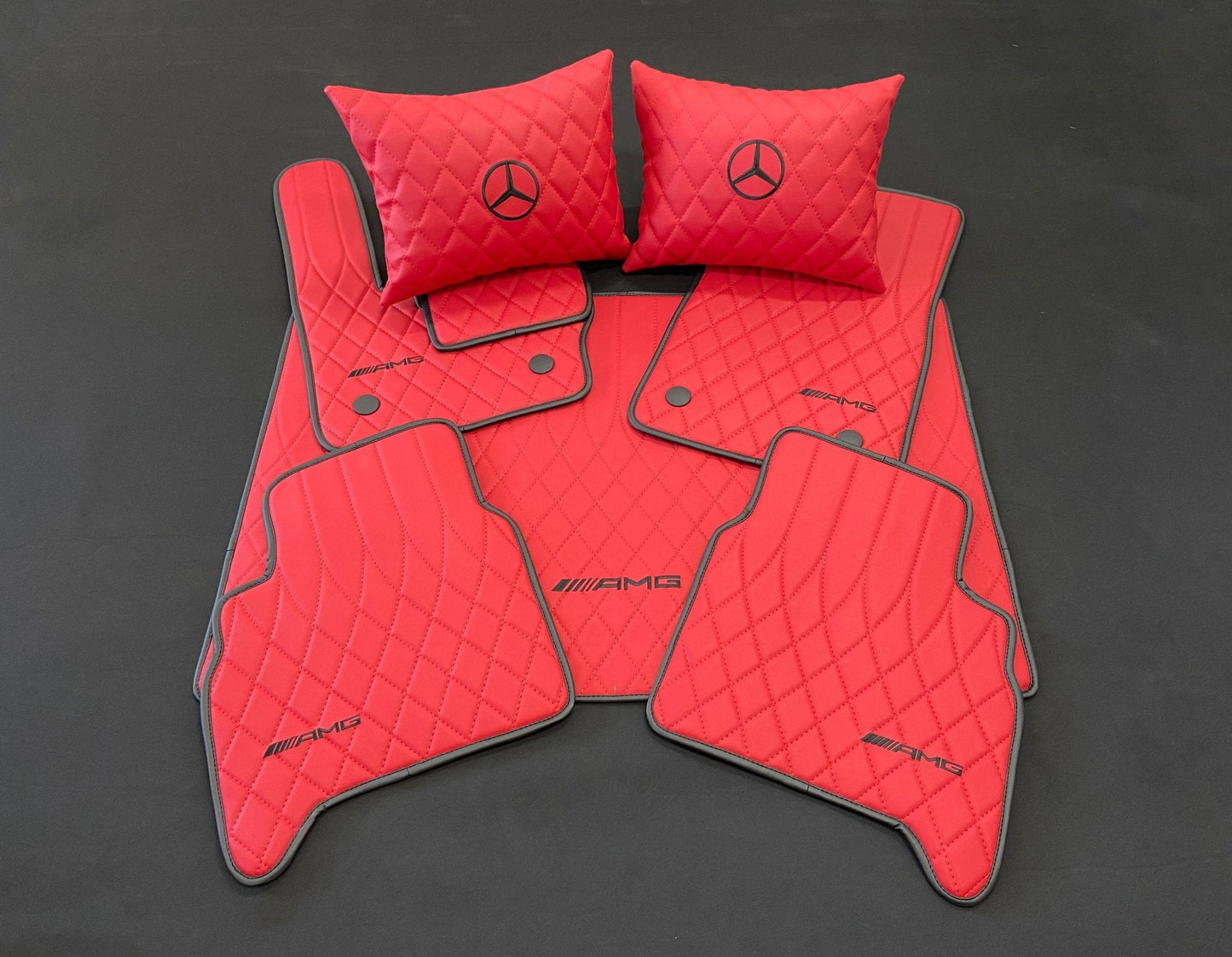 Mercedes-Benz W463A G63 G500 Floor Mats Soft Red Leather Black Stitching Logo Emblem