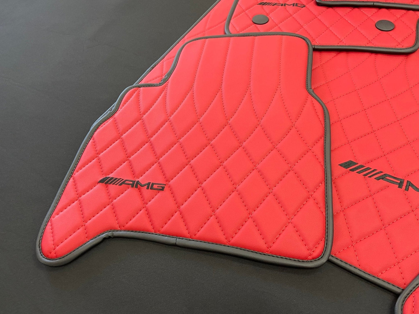 Mercedes-Benz W463A G63 G500 Floor Mats Soft Red Leather Black Stitching Logo Emblem