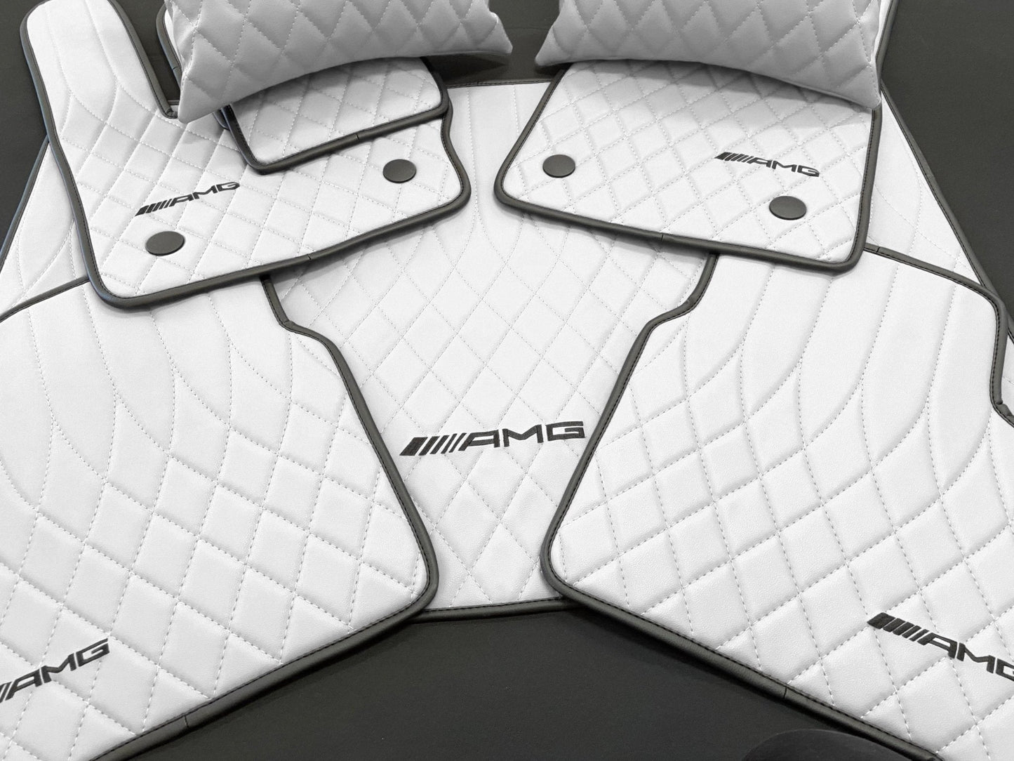 Mercedes-Benz W463A G63 G500 Floor Mats Soft White Leather Black Stitching Logo Emblem