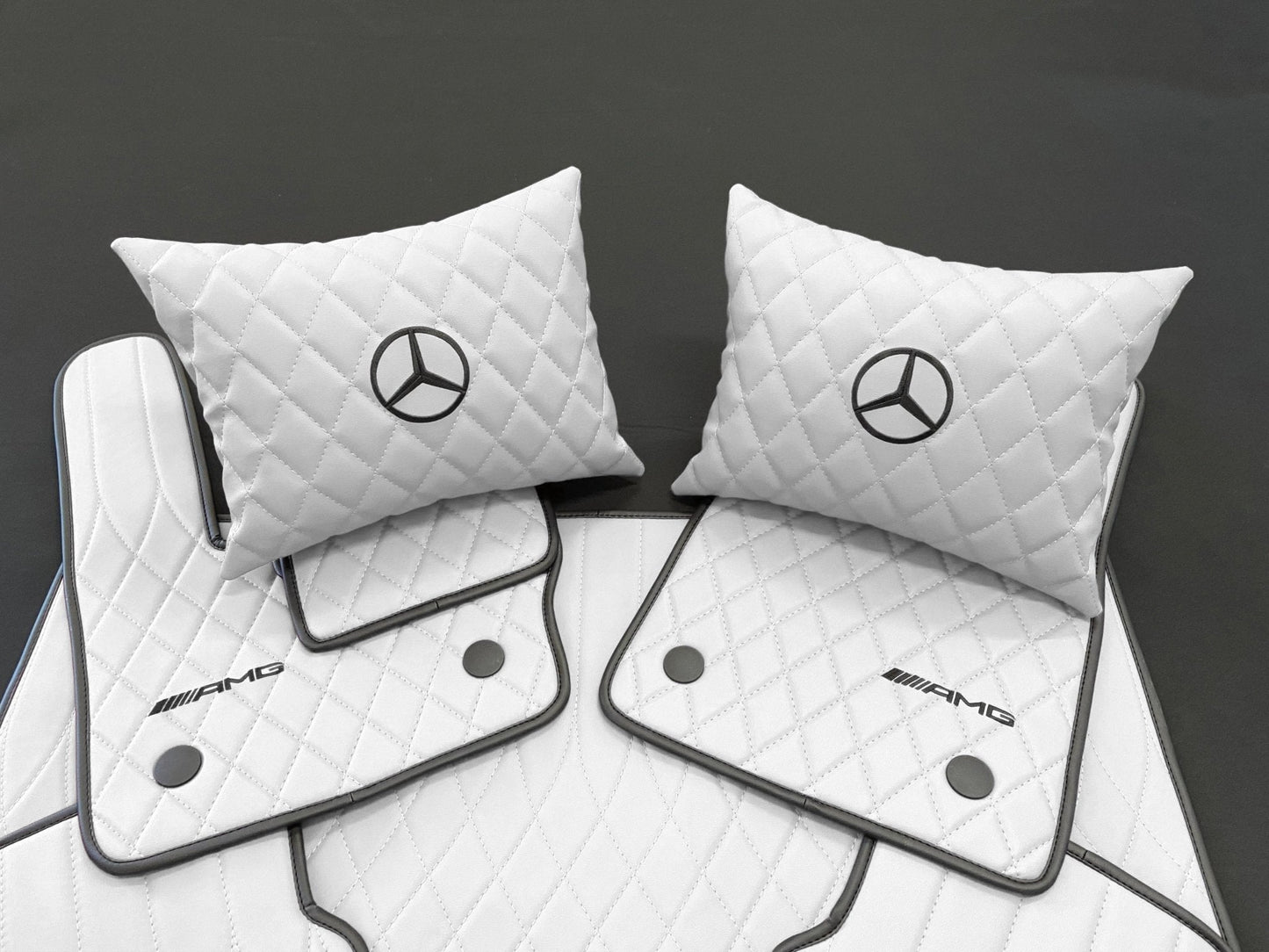 Mercedes-Benz W463A G63 G500 Floor Mats Soft White Leather Black Stitching Logo Emblem