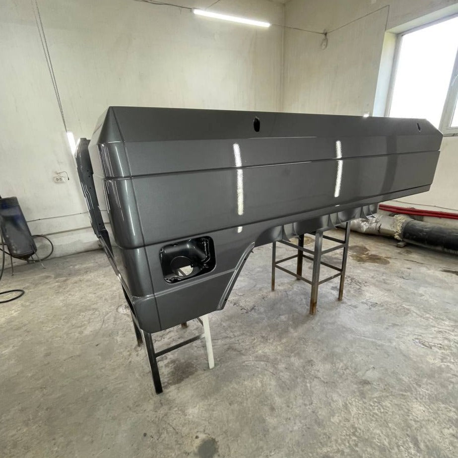 Stainless steel rear pickup body kit for conversion of regular G-Class W463 to 6x6 from Tuning Shop, includes body, glass, seals, rear door, yacht wood flooring, and body arch.