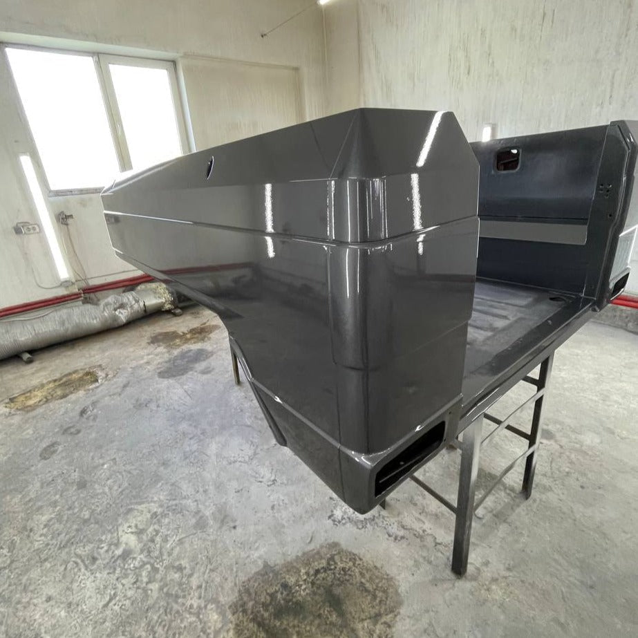 Stainless steel rear pickup body kit for conversion of regular G-Class W463 to 6x6 from Tuning Shop, includes body, glass, seals, rear door, yacht wood flooring, and body arch.