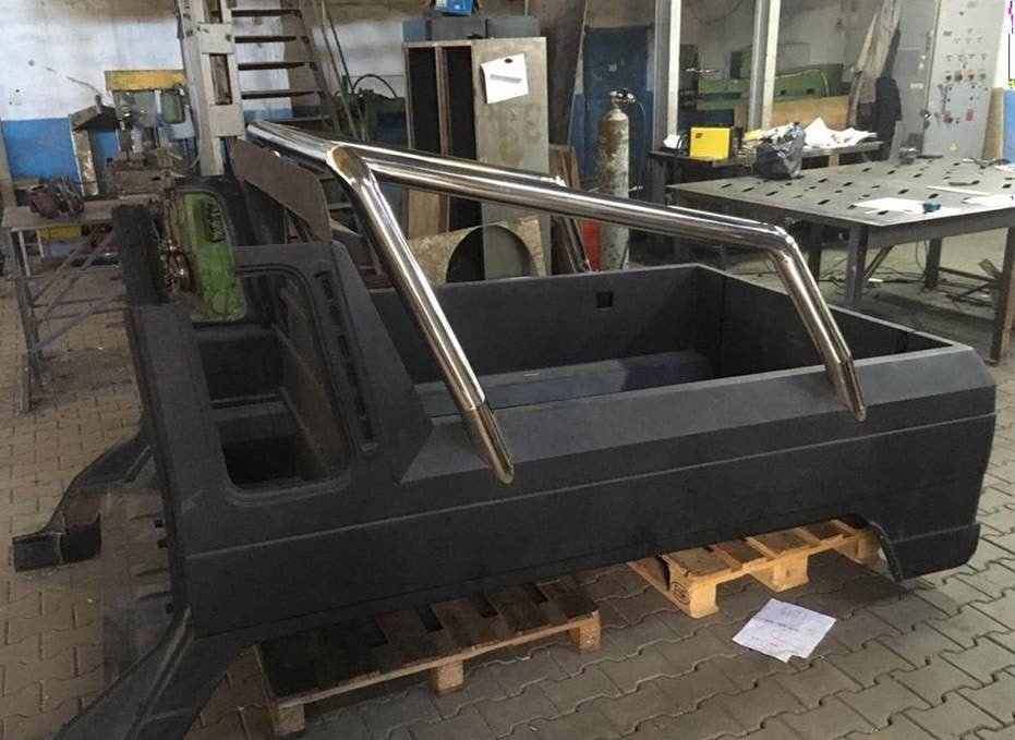 Stainless steel rear pickup body kit for conversion of regular G-Class W463 to 6x6 from Tuning Shop, includes body, glass, seals, rear door, yacht wood flooring, and body arch.