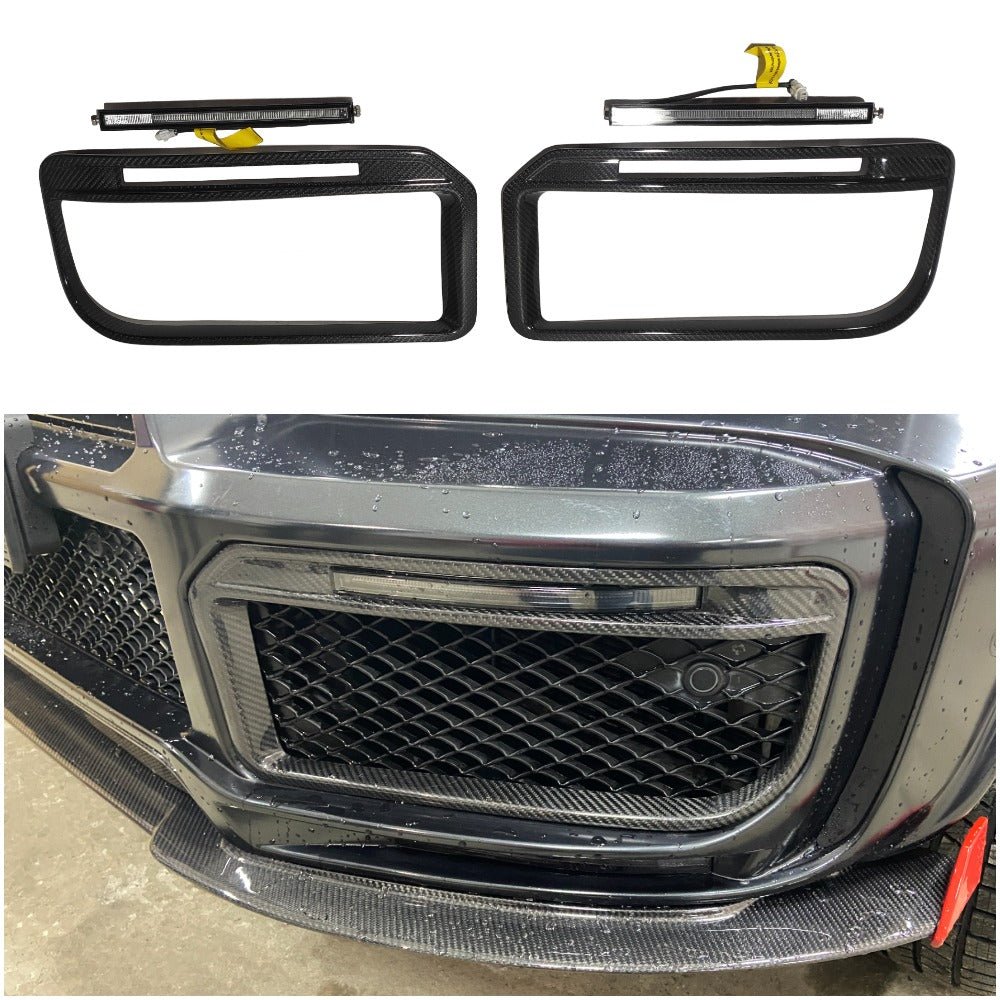 W463a W464 G900 G Wagon carbon fiber front bumper frames insertions with LED lights for Widestar Brabus